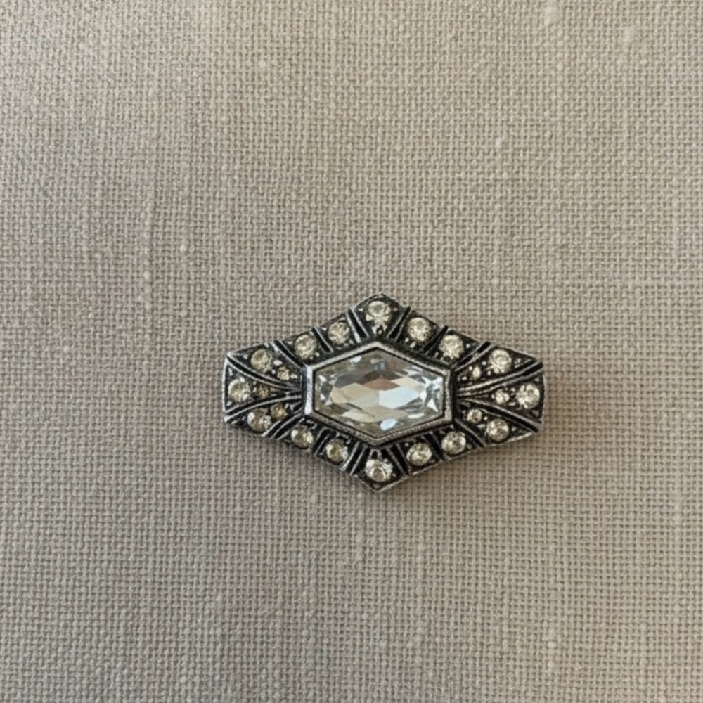 Vintage Art Deco Sterling Silver Marcasite & Crystal Brooch